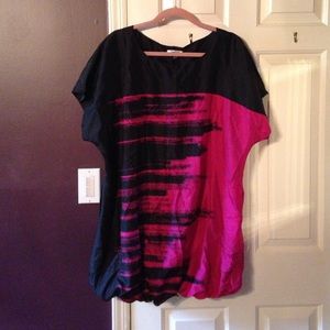 DKNYC hot pink and black evening dress