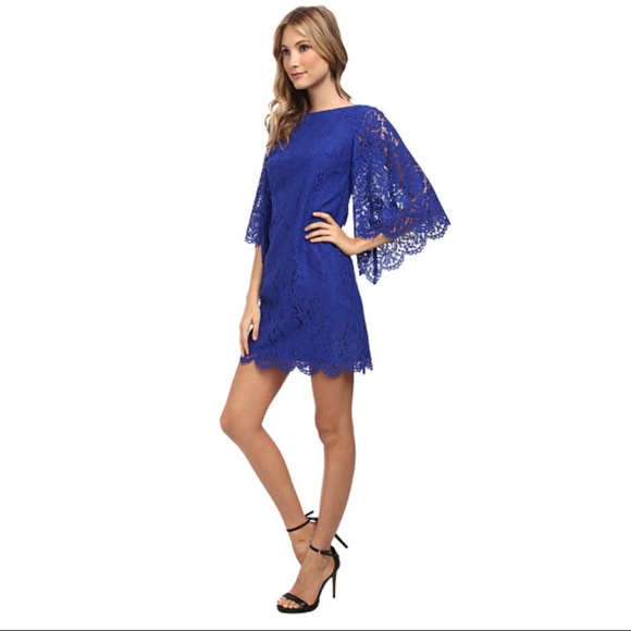 Blue Lace Shift Dress w/ Bell Sleeves