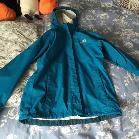 Blue north-face rain jacket