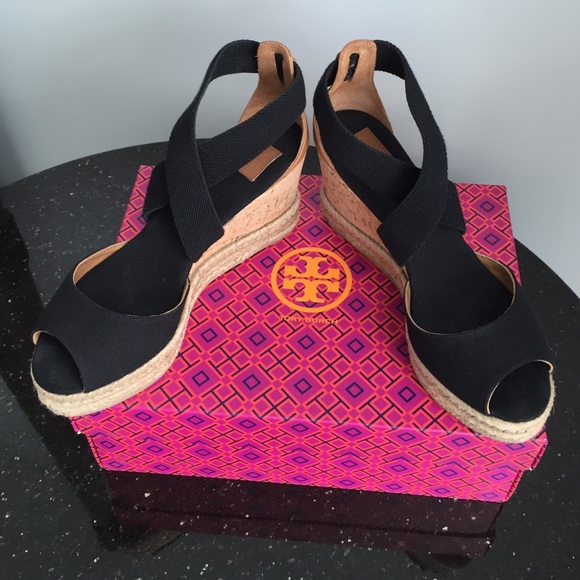 Tory Burch black wedges