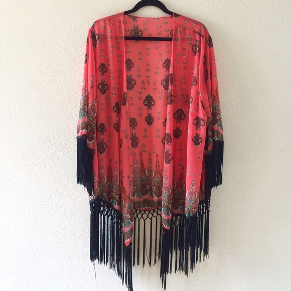 Tops - Fringe boho kimono