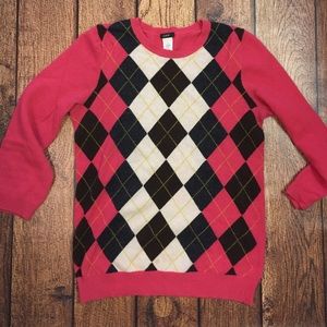 J. Crew argyle hot pink sweater 3/4 sleeve