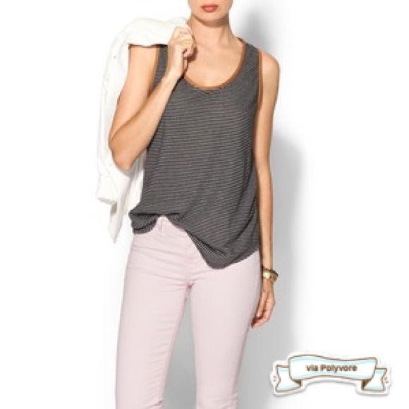 Striped tank w leather piping S