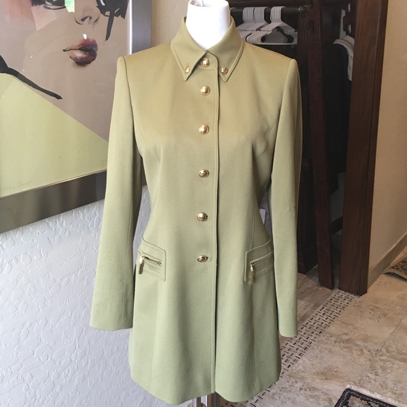 Escada Jackets & Blazers - Escada Olive Green / Gold Buttons Long Line Jacket