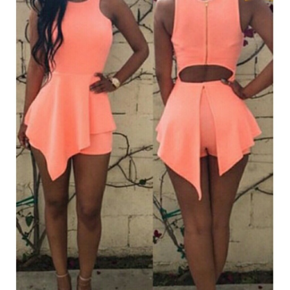 Round Neck salmon romper dress