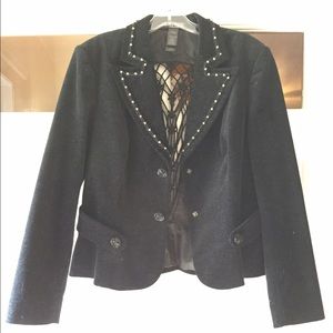 Black lace velvet, lined jacket, women's large