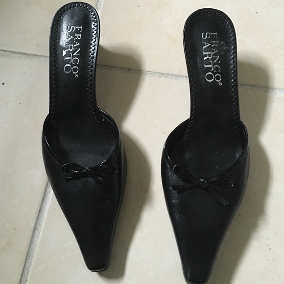 Franco Sarto black bow tie mules