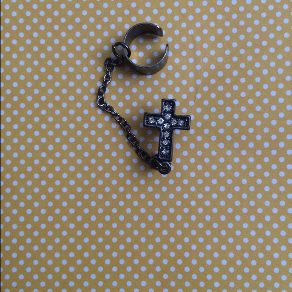 Cross cuff and stud chain earring