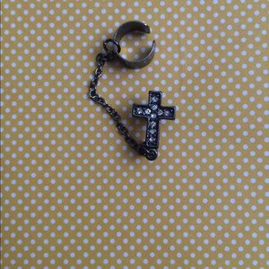 Cross cuff and stud chain earring