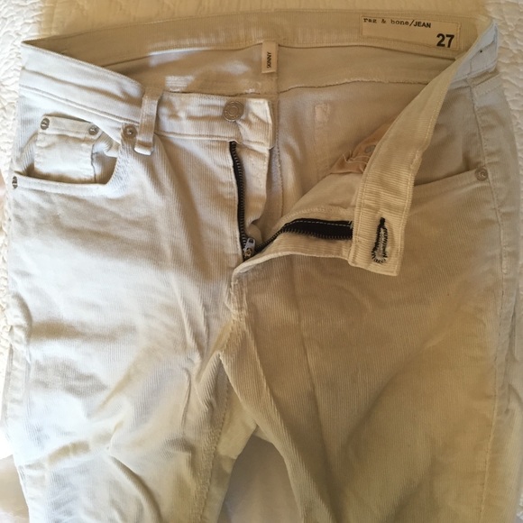 Rag and bone skinny jean cream corduroy zip front