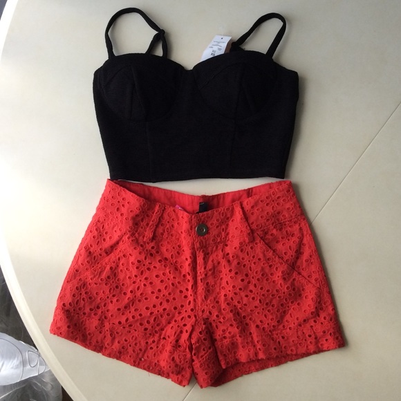 2B Red Eyelet Shorts