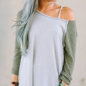 Olive green + gray baseball tee Henley