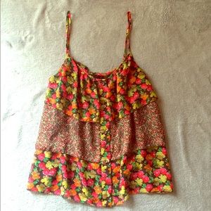 Floral button up tank top