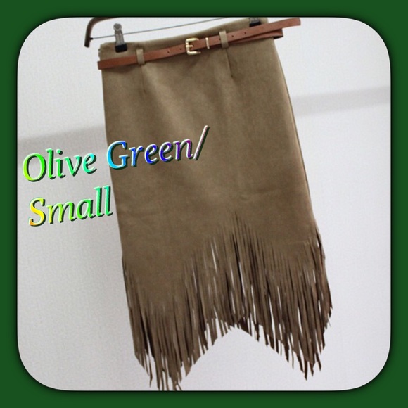 Pencil Skirt w/Fringe-Black or Olive - Picture 2 of 4