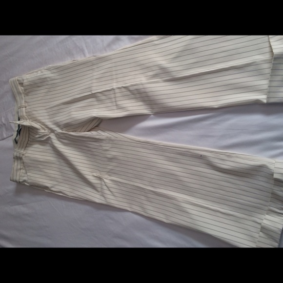 Cream slacks w/a black pinstripe double hem slacks