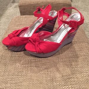 Charming Charlie Red Striped Wedges