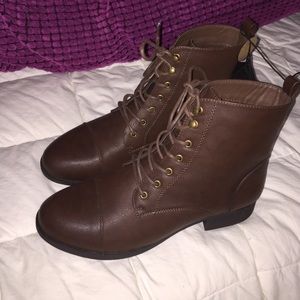 Brown faux leather boots