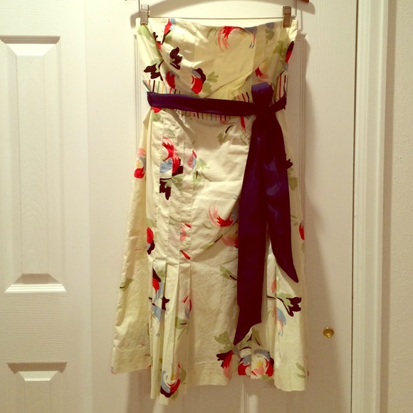 Strapless lt. yellow floral print dress, NWOT
