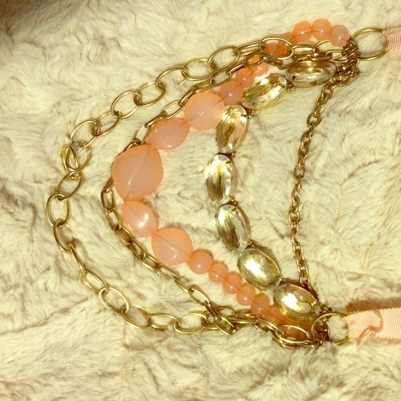 Long, adjustable pink and gold fashion necklace