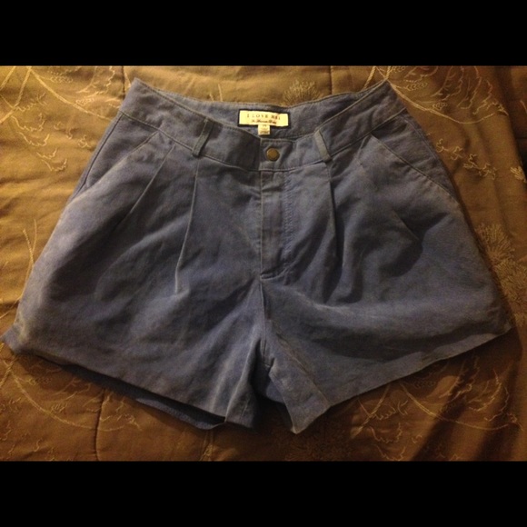 High Waist Blue Suede Shorts