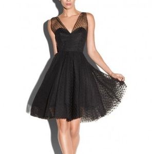MILLY Black Grace Gathered Swiss Dot Tulle Dress