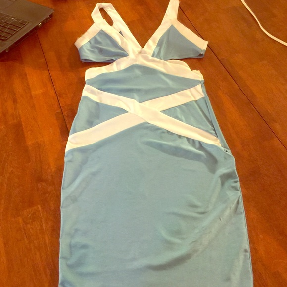 Blue and white cut out dress