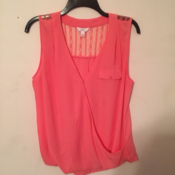 Candie's light pink sheer tank that opens lace