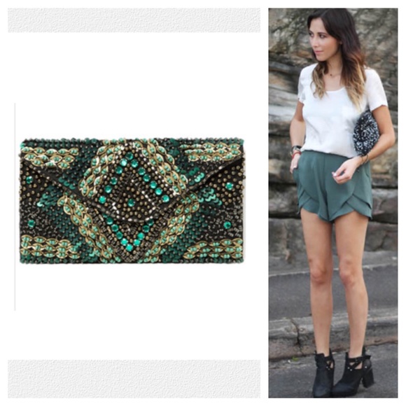 Zara Sequin Green Clutch