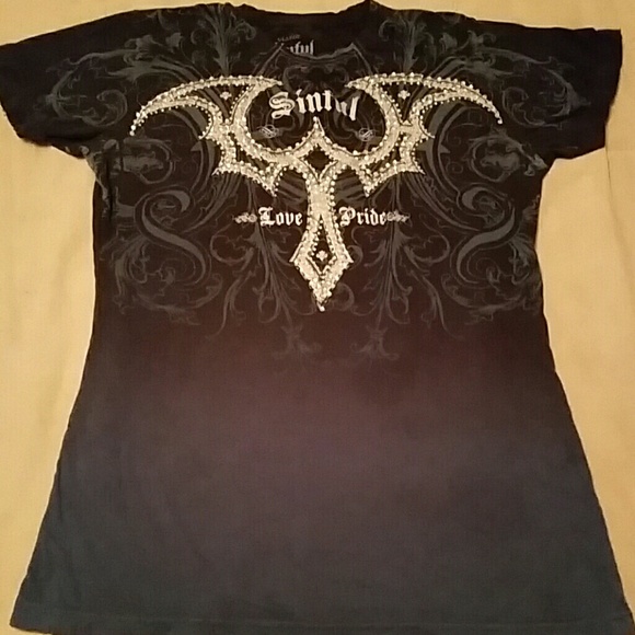 Sinful Tee Dark Teal fades into Black.