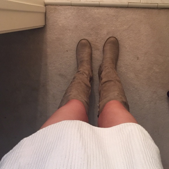 Taupe leather knee high boots