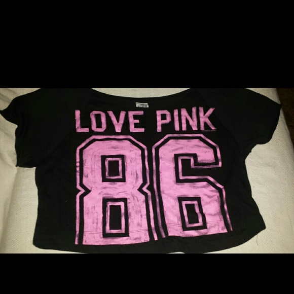 Victoria's Secret Love Pink Black Crop Top tee 86