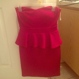 Red strapless peplum dress