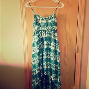 Boho Blue and white patterned high low dress