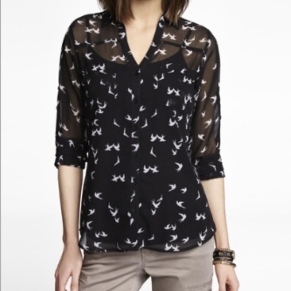 New express sheer top woth printed birds - Picture 3 of 4
