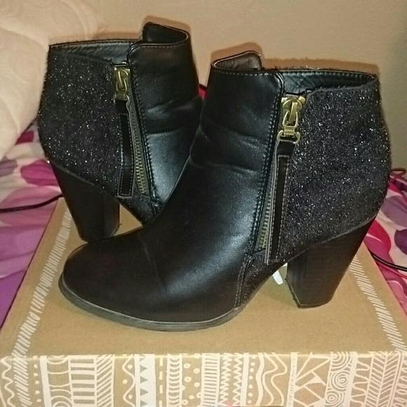 Black leather ankle booties