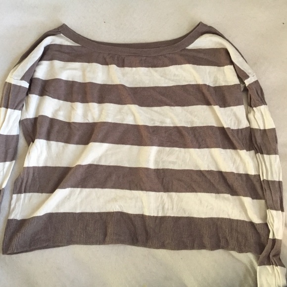 Off-Shoulder Brown & White Striped Long Sleeve