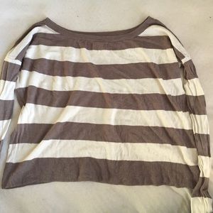 Off-Shoulder Brown & White Striped Long Sleeve