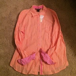 NWT Peck & Peck Plaid Womens Blouse w/Pink Cuffs