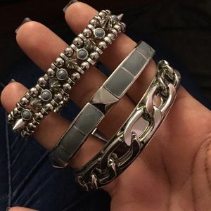 Silver bracelets.