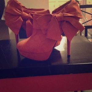 Suede Ankle Booties with Heel & Bow (Coral) 🎀