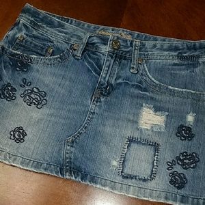 Embroidered Jean Skirt