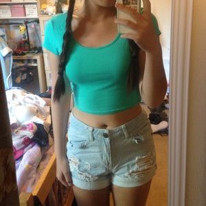 Turquoise Open Back Crop Top