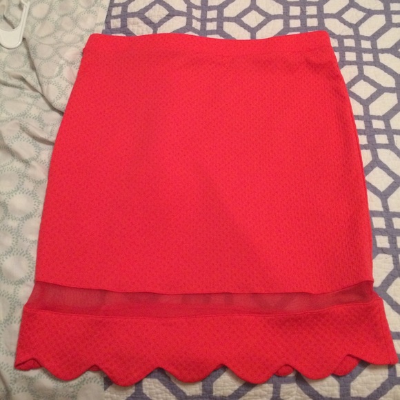 New coral scalloped pencil skirt 3X w sheer panel
