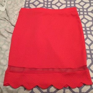 New coral scalloped pencil skirt 3X w sheer panel