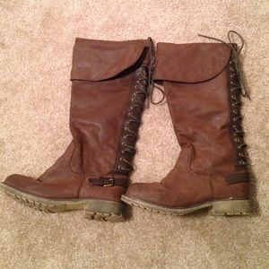 Dirty laundry lace up knee high boots