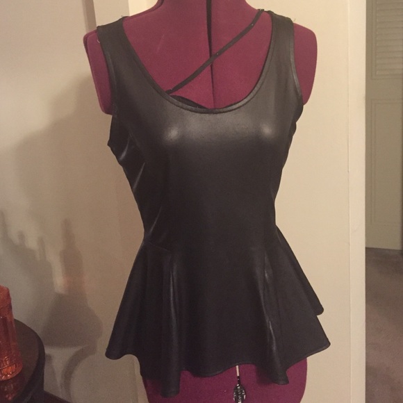 Faux leather peplum shirt