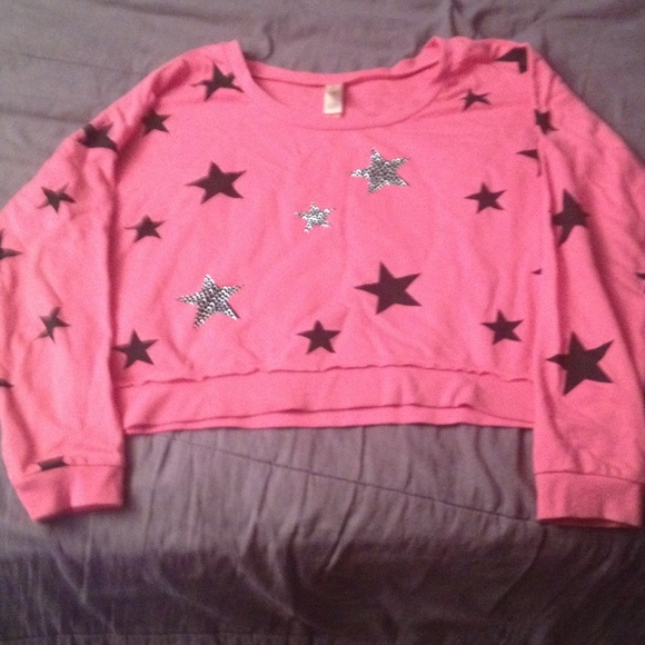Cute pink star sweater crop top