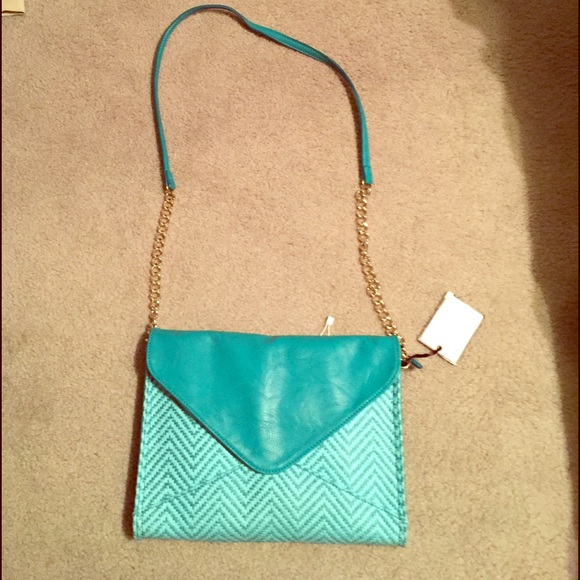New blue leather and chain strap cross body