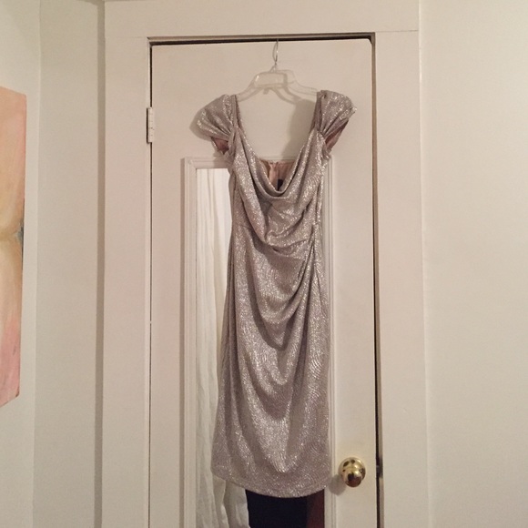Silver ruched midi dress