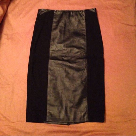 Black leather panel pencil skirt